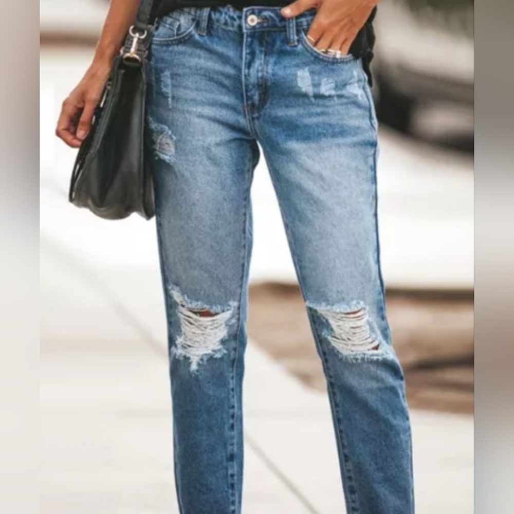 Women's Distressed, Ripped Cuff Jeans - Picture 5 of 6